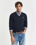 V-Ausschnitt-Pullover GANT "Classic Cotton V-Neck", Herren, Gr. XXL, blau (evening