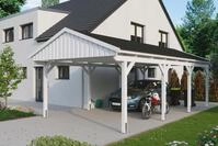 Skanholz Einzelcarport "Fichtelberg" Leimholz wei&szlig; mit schwarzen Schindeln