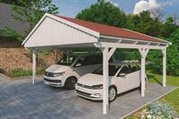 Skanholz Doppelcarport "Fichtelberg" Leimholz wei&szlig; mit roten Schindeln