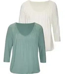 3/4-Arm-Shirt LASCANA "mit zarter Raffung am Ausschnitt", Damen, Gr. 48/50,...