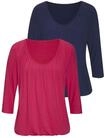 LASCANA 3/4-Arm-Shirt "mit zarter Raffung am Ausschnitt" 2er-Pack, aus