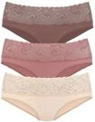 Vivance Slip 3er-Pack, aus elastischer Baumwolle mit floraler Spitze