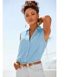 Blusentop LASCANA, Damen, Gr. 46, blau, Web, Obermaterial: 58% Viskose, 28%