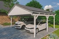 Skanholz Doppelcarport "Fichtelberg" Leimholz wei&szlig; mit Dachlattung