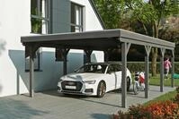 Skanholz Einzelcarport "Grunewald" Leimholz dunkelgrau mit Aluminiumdach