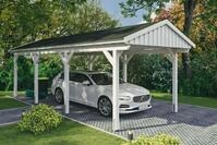 Skanholz Einzelcarport "Fichtelberg" Leimholz wei&szlig; mit schwarzen Schindeln