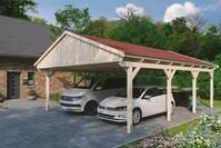 Skanholz Doppelcarport "Fichtelberg" Leimholz natur mit roten Schindeln