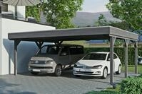 Skanholz Doppelcarport "Grunewald" Leimholz dunkelgrau mit EPDM-Dach