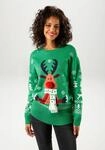 Aniston CASUAL Weihnachtspullover mit Bommel-Nase und Fransenschal