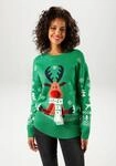 Weihnachtspullover ANISTON CASUAL, Damen, Gr. 36, gr&uuml;n (gr&uuml;n, wei&szlig;, hellbraun,