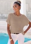 LASCANA Kurzarmpullover "in lockerem Ajourstrick mit Metallic-Effekt" leichter