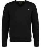Sweater GANT "Strickpullover CLASSIC COTTON V-NECK", Herren, Gr. XXL, schwarz,