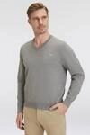 V-Ausschnitt-Pullover GANT "Classic Cotton V-Neck", Herren, Gr. S, grau (dunkelgrau
