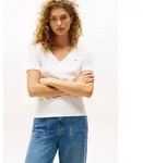 T-Shirt TOMMY HILFIGER "CODY V-NECK SHORT SLEEVE", Damen, Gr. XXS (32), wei&szlig; (nos