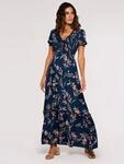 Apricot Druckkleid "Florales Maxikleid" mit gesmokter Taille