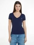 Kurzarmshirt TOMMY JEANS "TJW SLIM ESSENTIAL RIB V SHORT SLEEVE", Damen, Gr. XXS