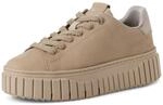 Plateausneaker TAMARIS, Damen, Gr. 36, beige, Leder, unifarben mit Farbeinsatz,