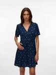 Minikleid VERO MODA "VMALBA SS SHORT DRESS WVN NOOS", Damen, Gr. XS, N-Gr, blau (navy
