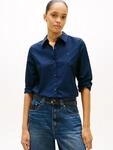 Hemdbluse TOMMY HILFIGER "STRETCH REGULAR LS SHIRT", Damen, Gr. 32, blau (schwarz