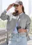 Bomberjacke LASCANA, Damen, Gr. 38, grau (grau meliert), Flanell, Obermaterial: 90%