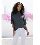 Kurzarmshirt LASCANA "mit Stehkragen", Damen, Gr. 44/46, blau (navy), Cr&ecirc;pe,