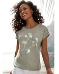 Kurzarmshirt LASCANA "mit schimmerndem Blumenprint", Damen, Gr. 40/42, gr&uuml;n...
