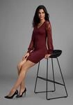 Laura Scott Strickkleid mit edlen Spitzen&auml;rmeln und tiefem V-neck