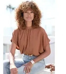 Kurzarmbluse LASCANA, Damen, Gr. 42, braun (nougat), Web, Obermaterial: 100% Viskose,