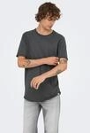 Rundhalsshirt ONLY & SONS "ONSBENNE LONGY SS TEE NF 7822 NOOS", Herren, Gr. L, grau