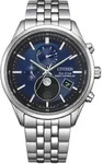 Funkuhr CITIZEN "Funkuhren Mondphase", silberfarben, blau, Armbanduhren, Herren,