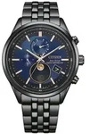 Funkuhr CITIZEN "Funkuhren Mondphase", schwarz (schwarz, blau), Armbanduhren, Herren,