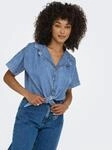 Jeansbluse ONLY "ONLPAULA S/S TIE SHIRT DNM AKM", Damen, Gr. XS, blau (medium...