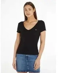 Kurzarmshirt TOMMY JEANS "TJW SLIM ESSENTIAL RIB V SHORT SLEEVE", Damen, Gr. XXS