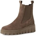 Chelseaboots TAMARIS, Damen, Gr. 36, Textil, beige (taupe), Veloursleder, unifarben,