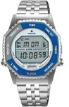 Digitaluhr SEIKO, silberfarben, blau, Armbanduhren, Herren, Digitaluhr, Quarzuhr,
