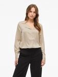 Hemdbluse VILA "VIELLETTE V-NECK L/S SATIN SHIRT - NOOS", Damen, Gr. 38, cement,