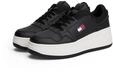 Keilsneaker TOMMY JEANS "TJW RETRO BASKET FLATFORM", Damen, Gr. 39, schwarz, Leder,