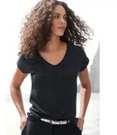 Kurzarmshirt LASCANA "mit silberfarbenem Glitzereffekt", Damen, Gr. 36/38, schwarz,