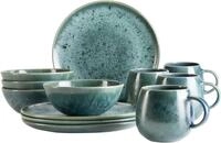 Fr&uuml;hst&uuml;cks-Geschirrset M&Auml;SER "CARELLIA, aus Steinzeug", blau, 12 Stk.,...