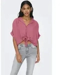 Kurzarmbluse ONLY "ONLPAULA LIFE S/S TIE SHIRT WVN NOOS", Damen, Gr. XL, heather