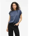 Kurzarmshirt VILA "VIELLETTE S/S SATIN TOP - NOOS", Damen, Gr. 38, blau (vintage