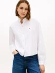 Langarmbluse TOMMY HILFIGER "OXFORD CROP RUFFLE LS SHIRT", Damen, Gr. 34, optic