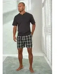 Pyjama H.I.S, Herren, Gr. 60/62, grau (grau, gr&uuml;n), Jersey, Obermaterial: 100%