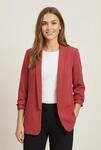 Blusenblazer PIECES "PCBOSELLA 3/4 BLAZER NOOS", Damen, Gr. L, rot (garnet), Web,