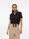 Kurzarmbluse VERO MODA "VMMENNY TIE SS SHIRT WVN GA", Damen, Gr. XS, schwarz, Web,