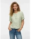 Kurzarmbluse VERO MODA "VMNATALI 2/4 LACE SHORT TOP WVN NOOS", Damen, Gr. S, fog