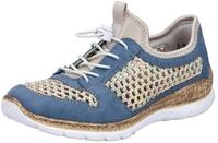 Slip-On Sneaker RIEKER, Damen, Gr. 36, blau (blau, creme), Lederimitat, Textil,