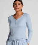 Pyjama HUNKEM&Ouml;LLER "Henley-Pyjamatop mit langen &Auml;rmeln", Damen, Gr. S, blau,...