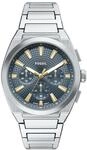 Chronograph FOSSIL "Everett", edelstahlfarben, t&uuml;rkis, Armbanduhren, Herren,