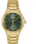 Quarzuhr HUGO "LIT", gold (goldfarben, gr&uuml;n), Armbanduhren, Herren, Quarzuhr,